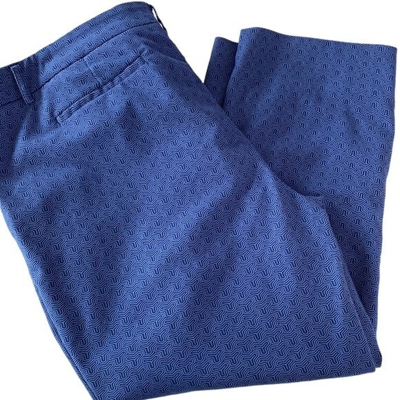 Hilary Radley Geo Print High Waist Blue Cropped Pants Slim Leg Stretch Slit Hem - Picture 15 of 16